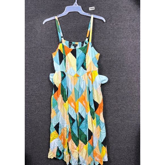 torrid Dresses & Skirts - Torrid Midi Sun Dress Womens Size 0 (L) Green Multi Geometric Sleeveless